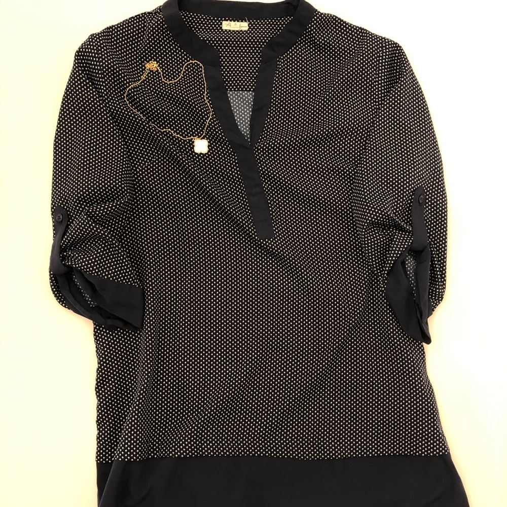 Light weight, silky navy tunic with white print